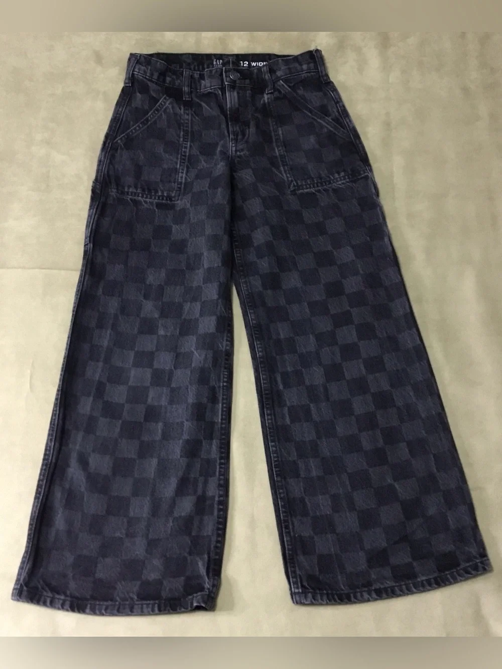 GAP Teen Gray 12 Wide Stride Checkerboard Relaxed Jeans - K802